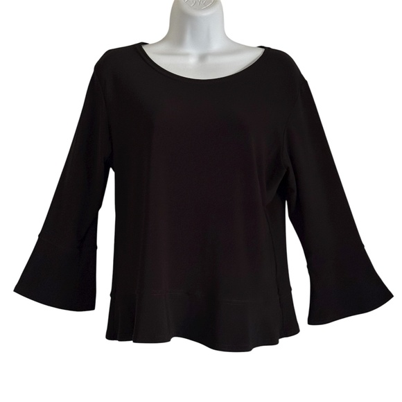 Sympli 3/4 Bell Sleeve Top Size 12 Large Black Pullover Slinky Jersey Knit - Picture 1 of 4